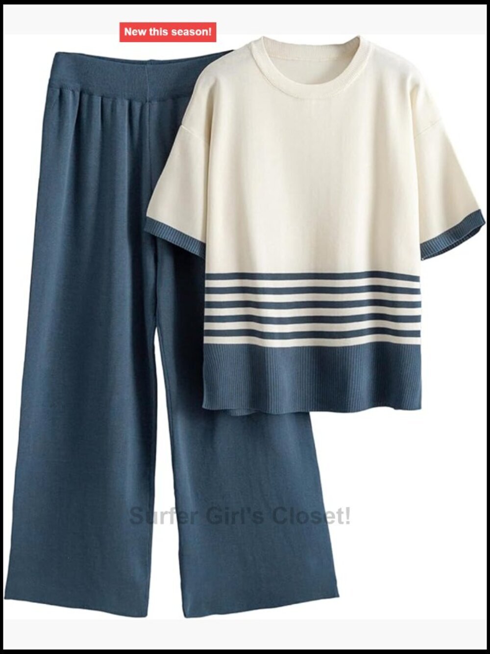 Striped Short Sleeve Top & Wide Leg Pants Lounge Set